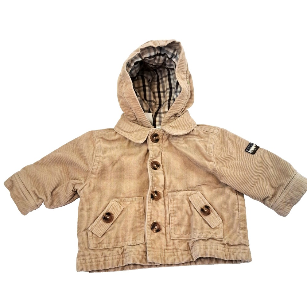 Koala Kids Nordic Corduroy‎ Coat Baby 3-6 Months Tan Plaid Lining
